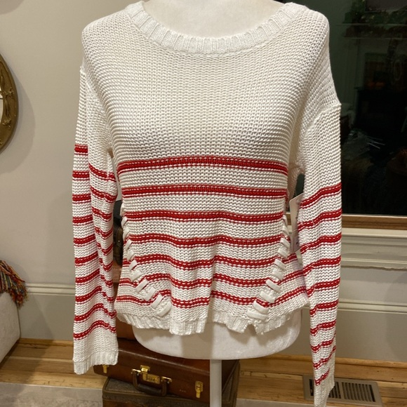 NWT Cloth By Rd Style Red/white Cable Knit Sweater Women's Size Medium - Picture 2 of 9